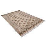ラホール産ウール手織り絨毯 ベージュ 幾何学デザイン ラグ