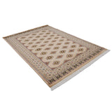 ラホール産ウール手織り絨毯 ベージュ 幾何学デザイン ラグ