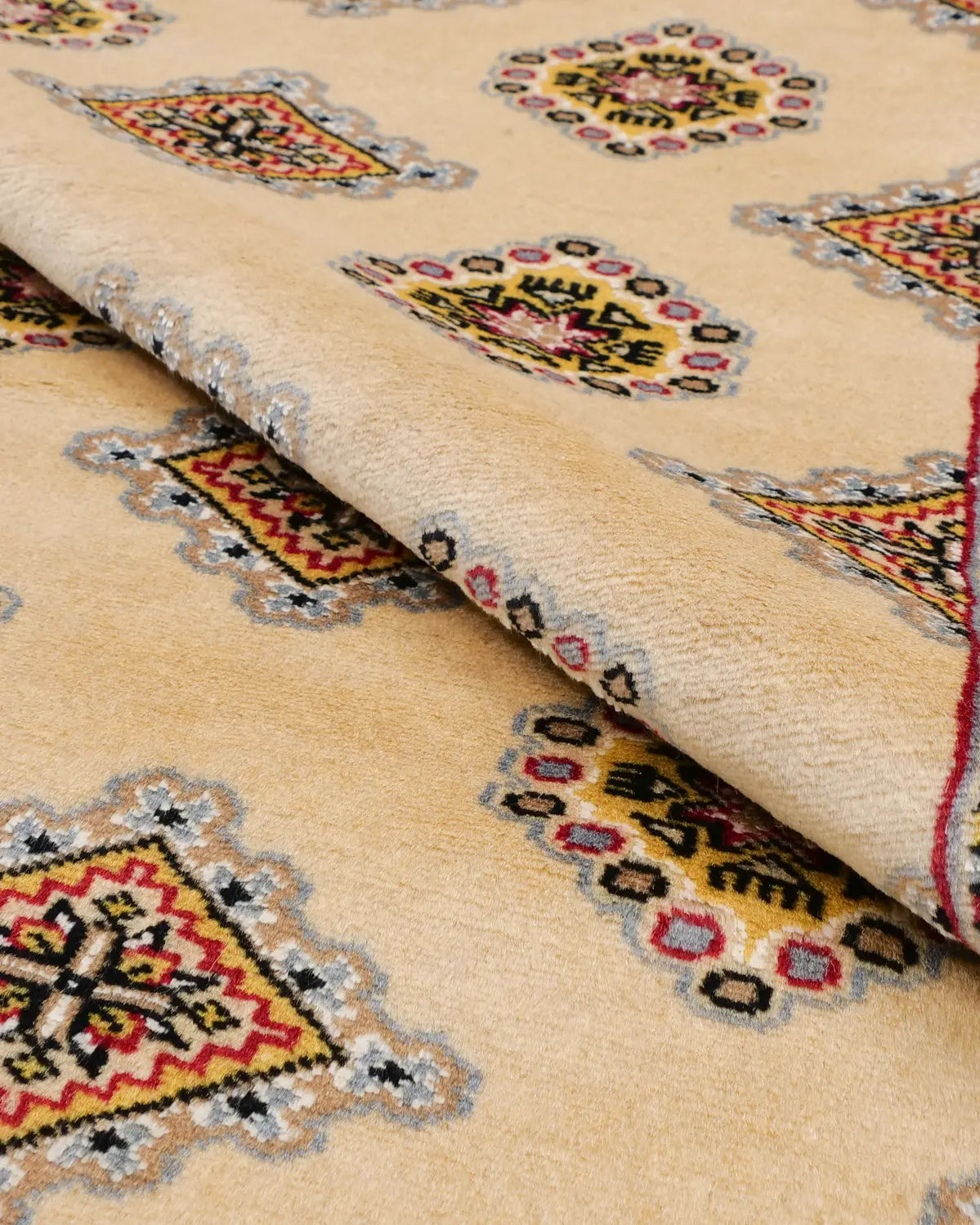 パキスタン絨毯 ベージュ ウール 幾何学柄 インテリアラグ