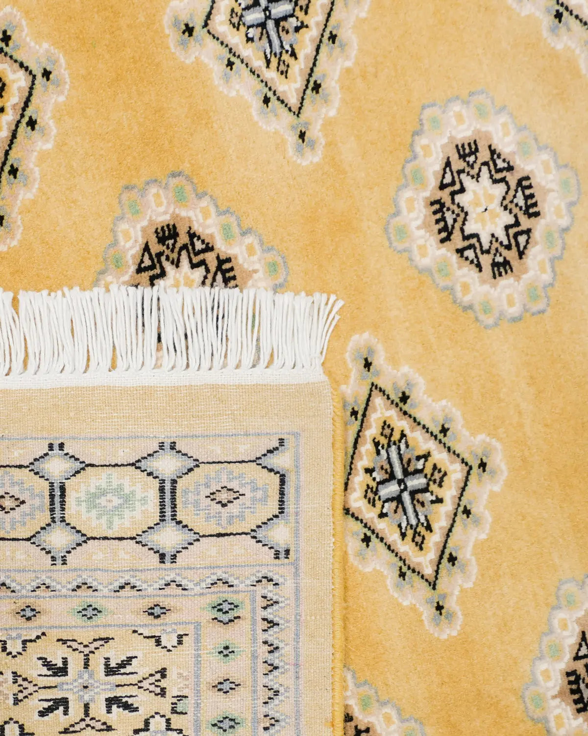 パキスタン絨毯 ウール素材 幾何学柄 イエローラグ