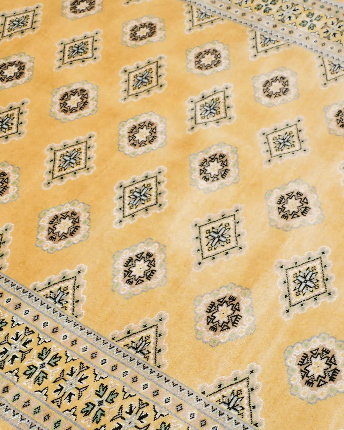 ウール手織りラグ パキスタン ラホール 黄色 幾何学