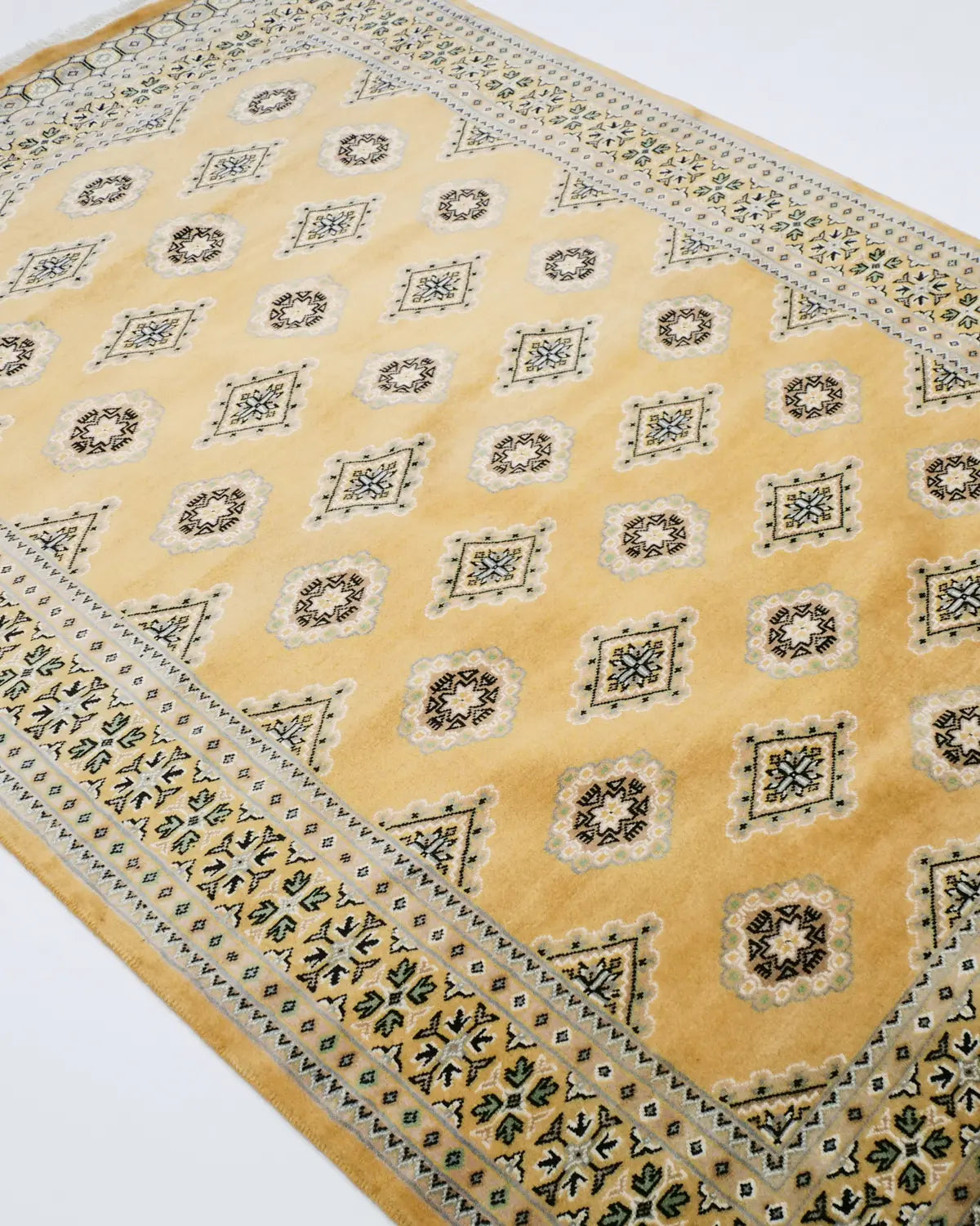 パキスタン絨毯 黄色 ウール 幾何学模様 リビング用