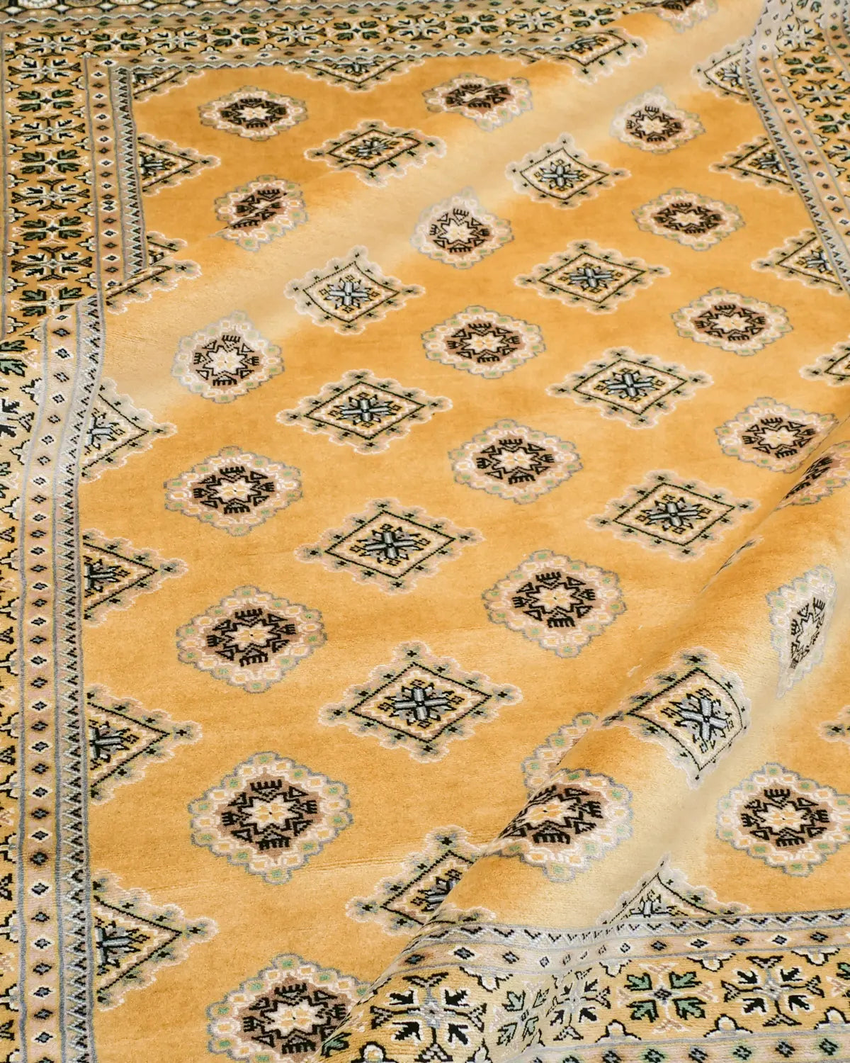 パキスタンラグ ラホール ウール 黄色 幾何学模様