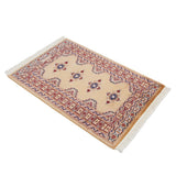 パキスタン絨毯 ベージュ 玄関マット ウール手織りラグ 約91×62cm 全体（フリンジ側）