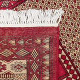 パキスタン絨毯 ミフラーブとシャンデリア柄 赤とベージュのウールラグ 62x93cm 手織り ラホール産
