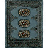 パキスタン絨毯 青 ブルー ボハラ柄 ウール 手織り 玄関マットサイズ