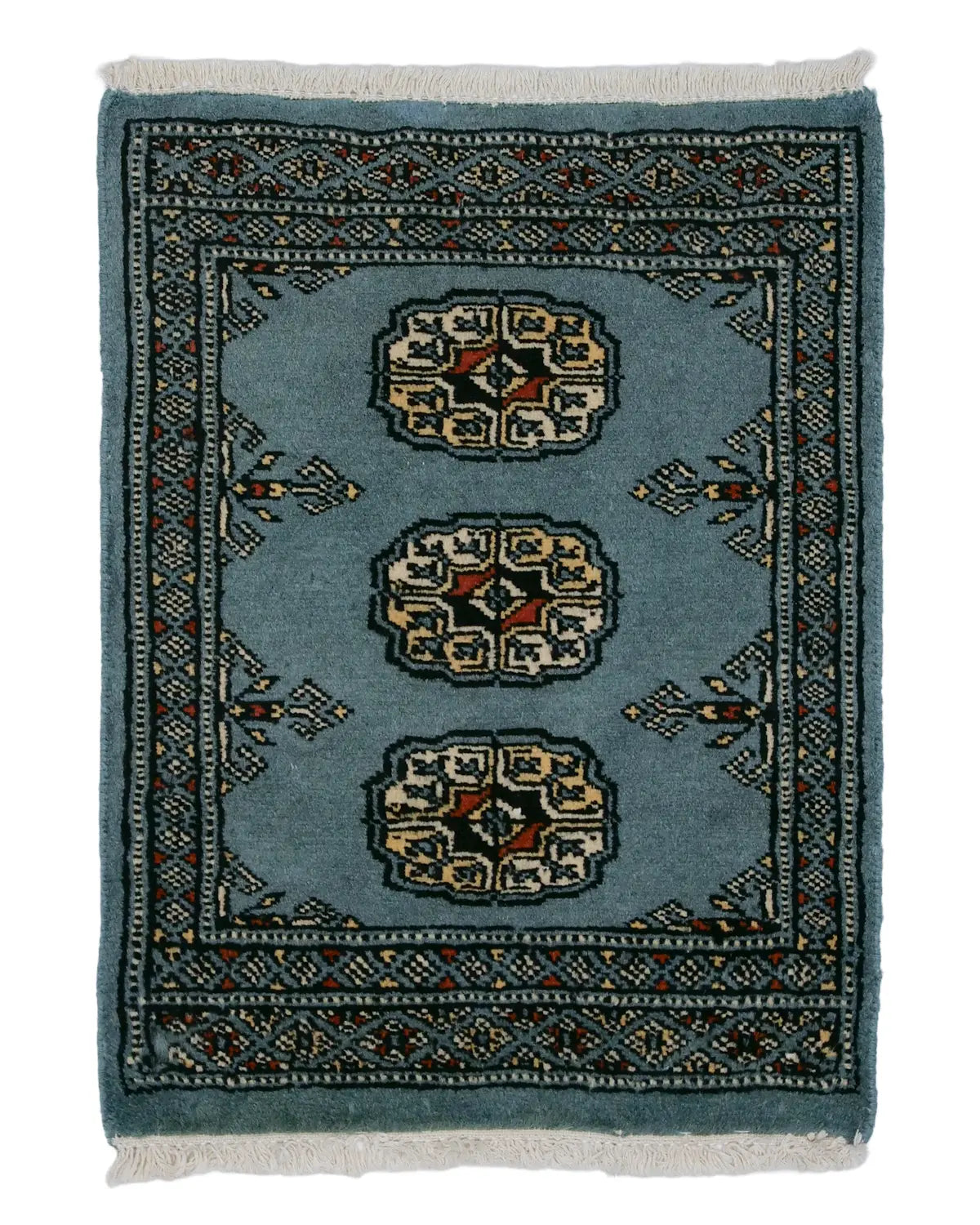 パキスタン絨毯 45×60cm 青 玄関マット 手織り｜SATHI RUGS