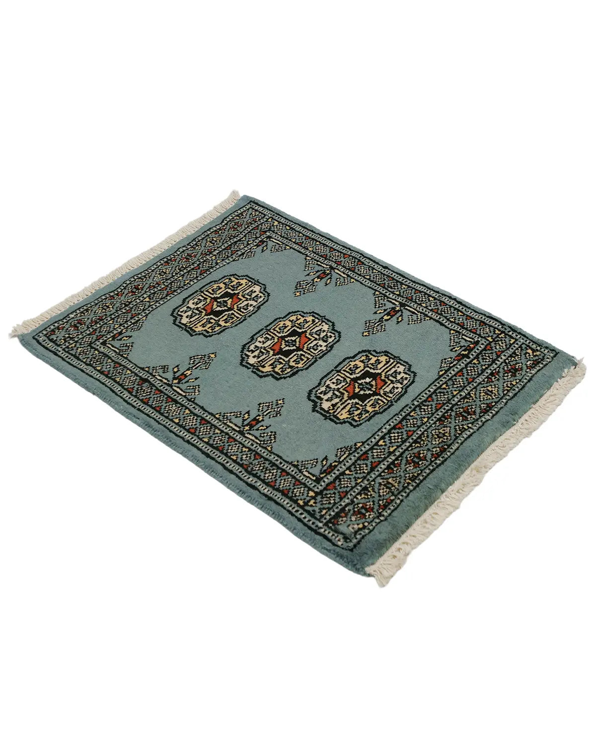パキスタン絨毯 45×60cm 青 玄関マット 手織り｜SATHI RUGS