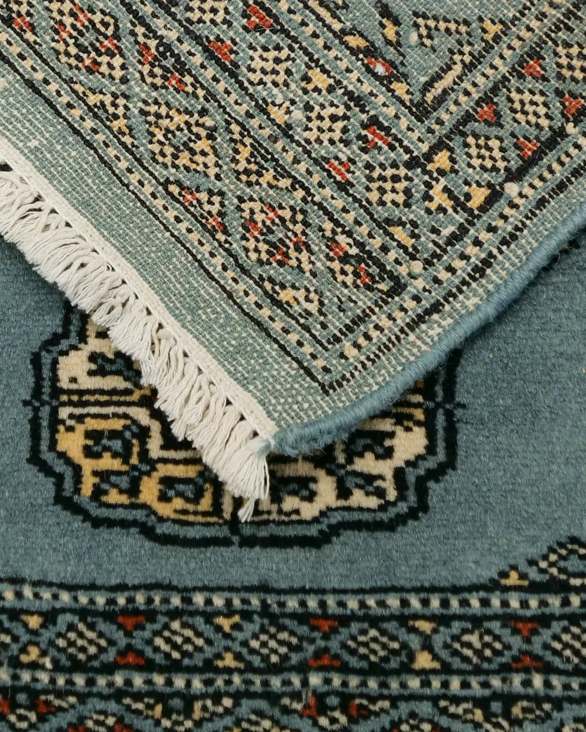 ラホール産 パキスタンラグ 青 ボハラ柄 ウール 手織り 玄関サイズ