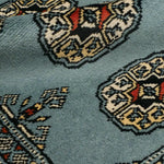 玄関マットに使えるパキスタンラグ 青 ボハラ柄 手織りウール