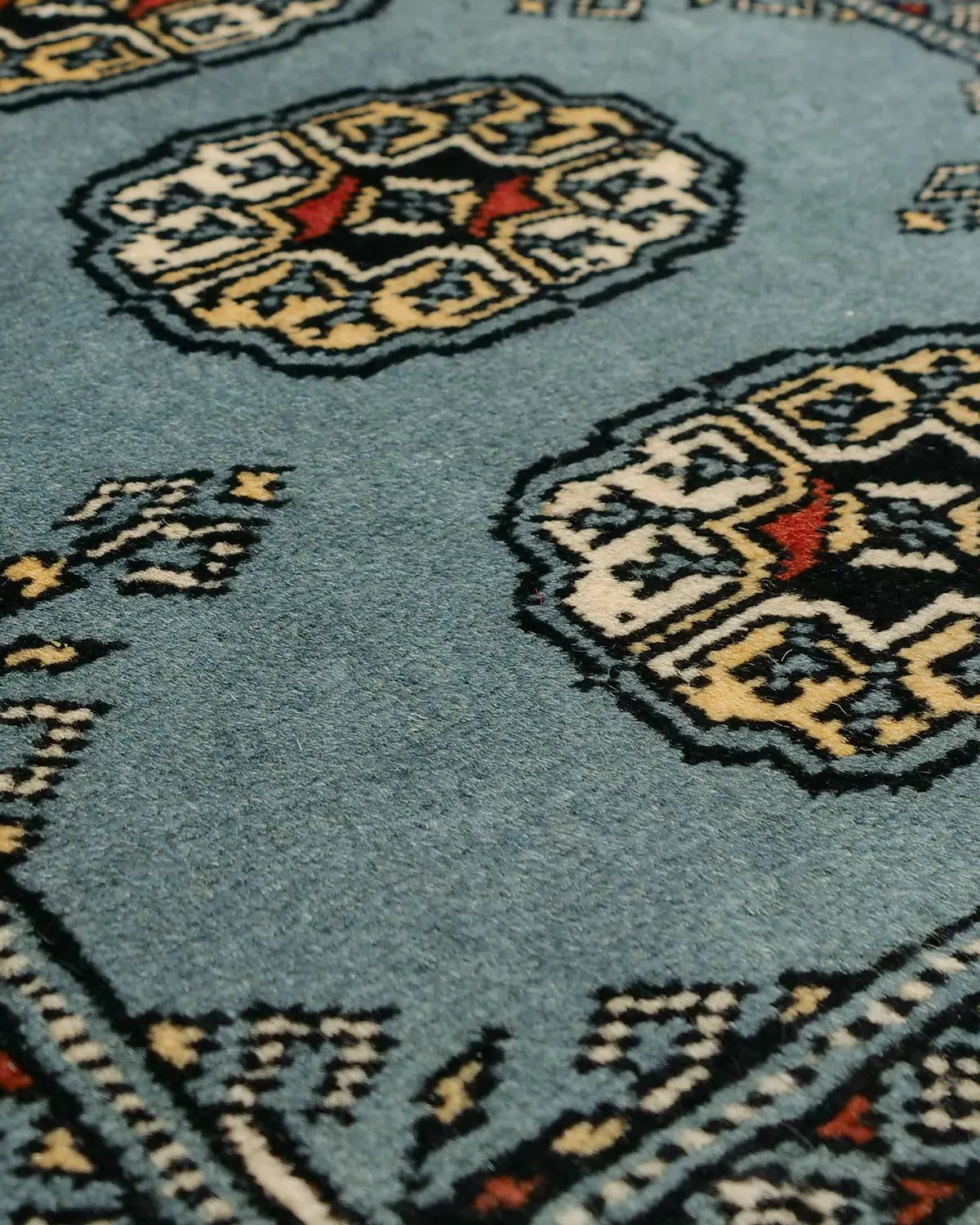 パキスタン絨毯 玄関マットサイズ 青 ブルー ボハラ柄 ウール