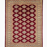 ラホール産パキスタン絨毯 ウール製 赤地の幾何学模様ラグ