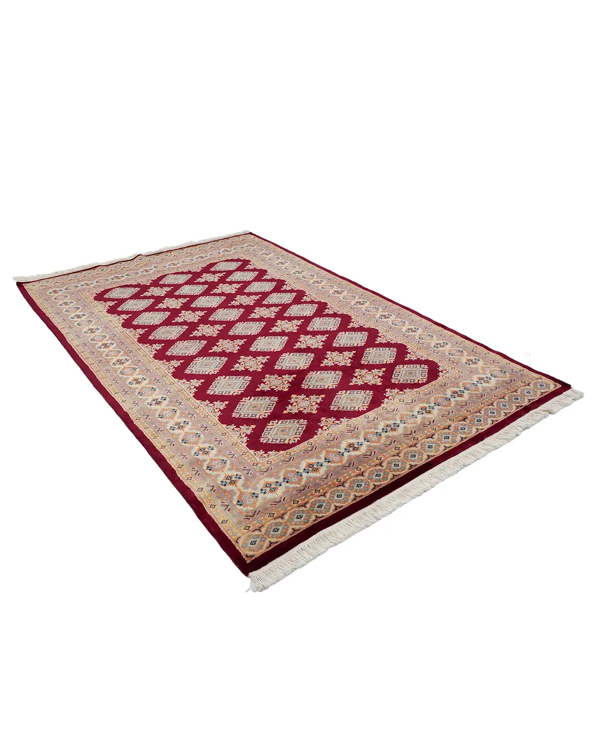 赤色を基調としたラホール産パキスタンウール絨毯 全体画像