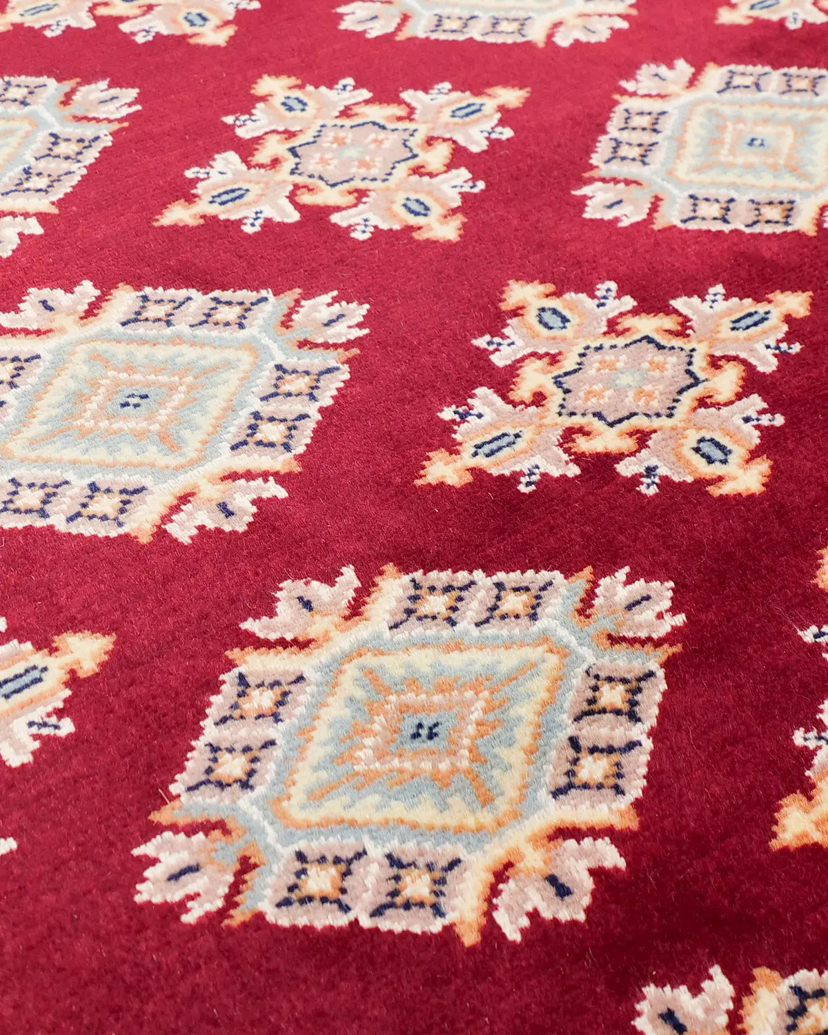 ラホール産手織りパキスタン絨毯 ウール 幾何学柄ラグ