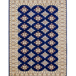 ネイビー地に二種類のひし形模様が規則的に並んだラホール産手織りパキスタン絨毯