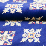 ネイビー地に二種類のひし形模様が規則的に並んだラホール産手織りパキスタン絨毯