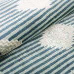 深緑のストライプ地にジャルダール柄が浮かぶパキスタン絨毯。フリンジのアップ写真。