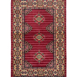 パキスタンの伝統的手織り絨毯。赤を基調にしたジャルダール柄とボーダー模様が美しい工芸品。