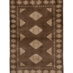 ラホール産 パキスタン絨毯 61x94cm ジャルダール柄 ウール製 手織りラグ 茶系 ストライプ入り モダンなデザイン