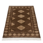 ラホール産 パキスタン絨毯 61x94cm ジャルダール柄 ウール製 手織りラグ 茶系 ストライプ入り モダンなデザイン