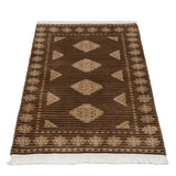 ラホール産 パキスタン絨毯 61x94cm ジャルダール柄 ウール製 手織りラグ 茶系 ストライプ入り モダンなデザイン