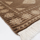 ラホール産 パキスタン絨毯 61x94cm ジャルダール柄 ウール製 手織りラグ 茶系 ストライプ入り モダンなデザイン