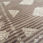 ラホール産 パキスタン絨毯 61x94cm ジャルダール柄 ウール製 手織りラグ 茶系 ストライプ入り モダンなデザイン