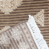 ラホール産 パキスタン絨毯 61x94cm ジャルダール柄 ウール製 手織りラグ 茶系 ストライプ入り モダンなデザイン