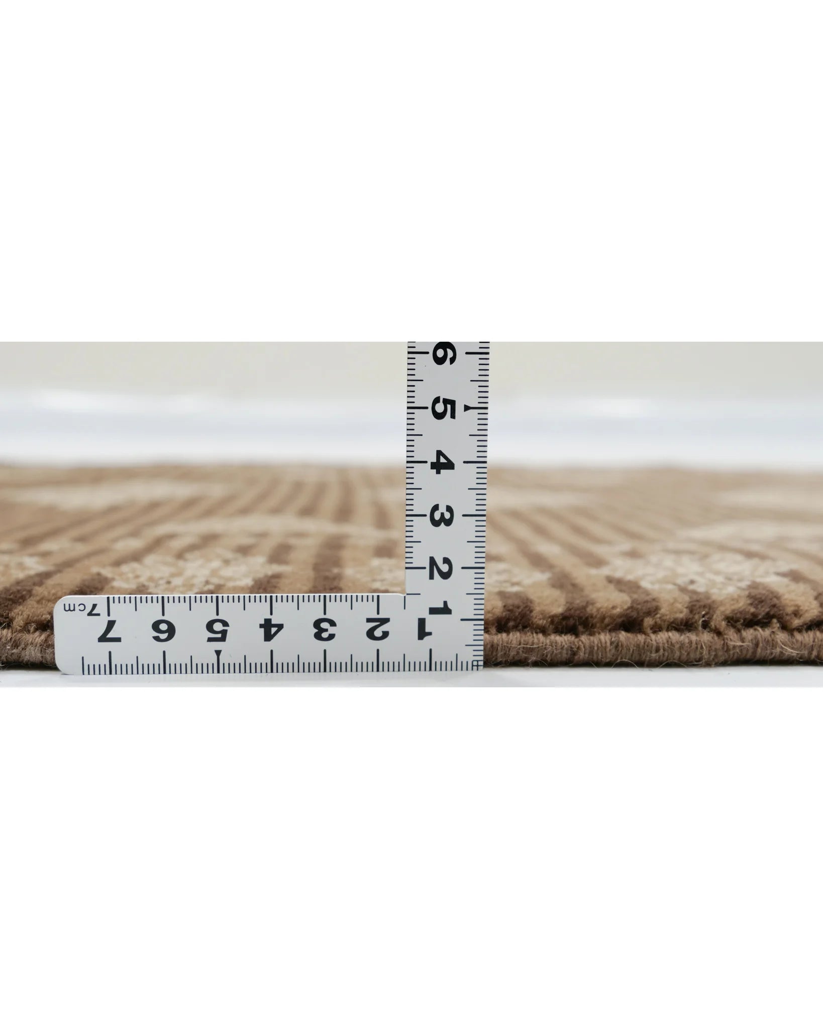 ラホール産 パキスタン絨毯 61x94cm ジャルダール柄 ウール製 手織りラグ 茶系 ストライプ入り モダンなデザイン