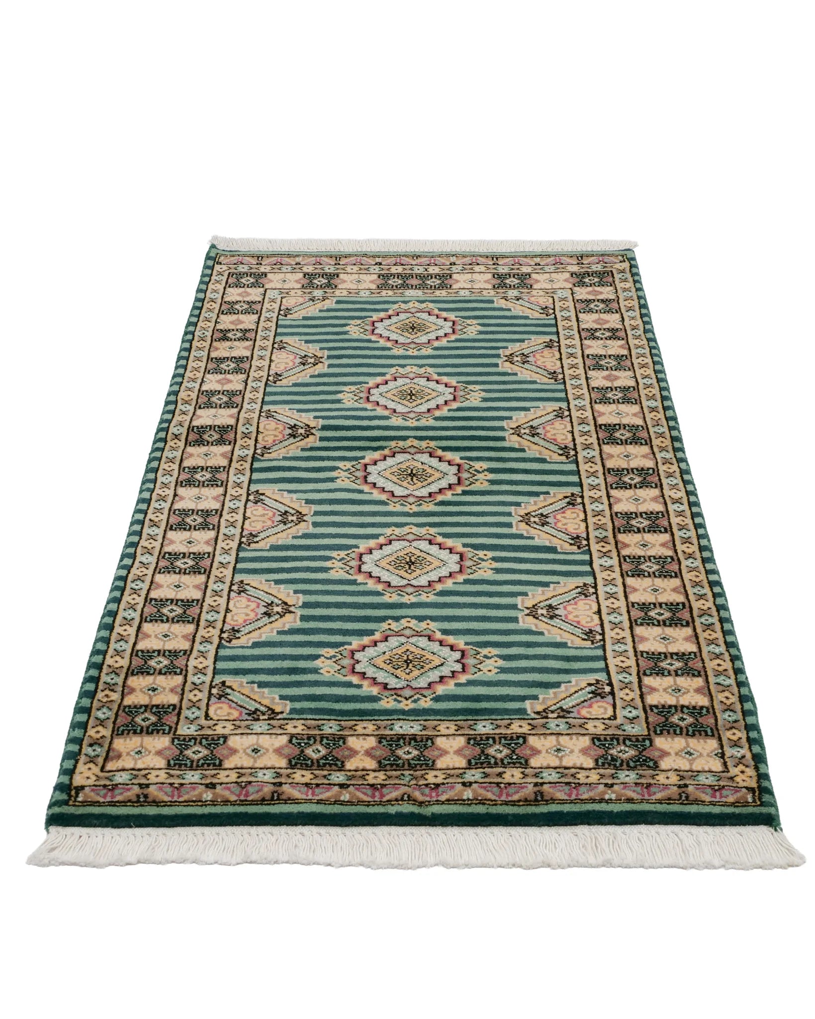 パキスタン絨毯 72×115cm｜ウール・幾何学模様×ストライプ モダン ラグ 手織り 玄関マット