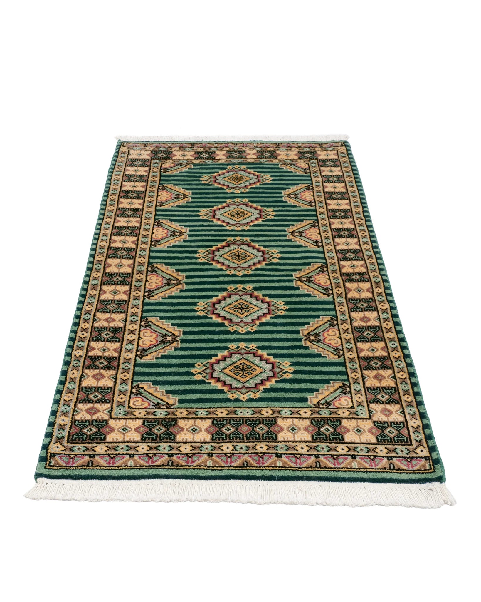 パキスタン絨毯 72×115cm｜ウール・幾何学模様×ストライプ モダン ラグ 手織り 玄関マット