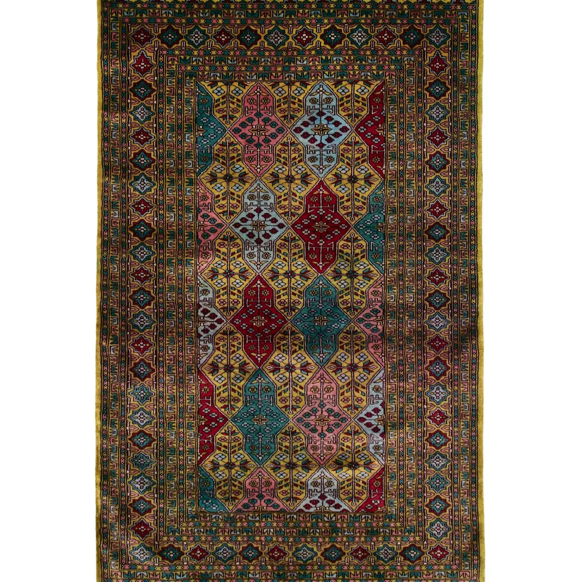 ラホール産ウール手織り絨毯 幾何学文様 高級ラグ