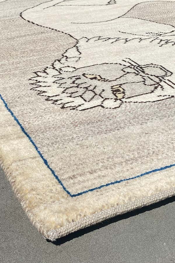 ギャッベ ライオン(81x119cm)白 ホワイト - ペルシャ絨毯