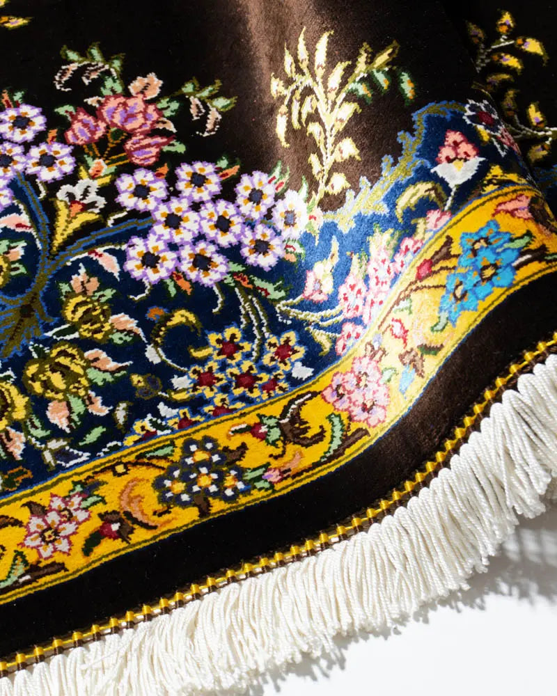ペルシャ絨毯クム産サマディ工房 本物保証非常に綺麗な青色 サイズ121×78cm ペルシャ絨毯 クム産 サマディ工房 シルク 60×88cm 茶 玄関マット