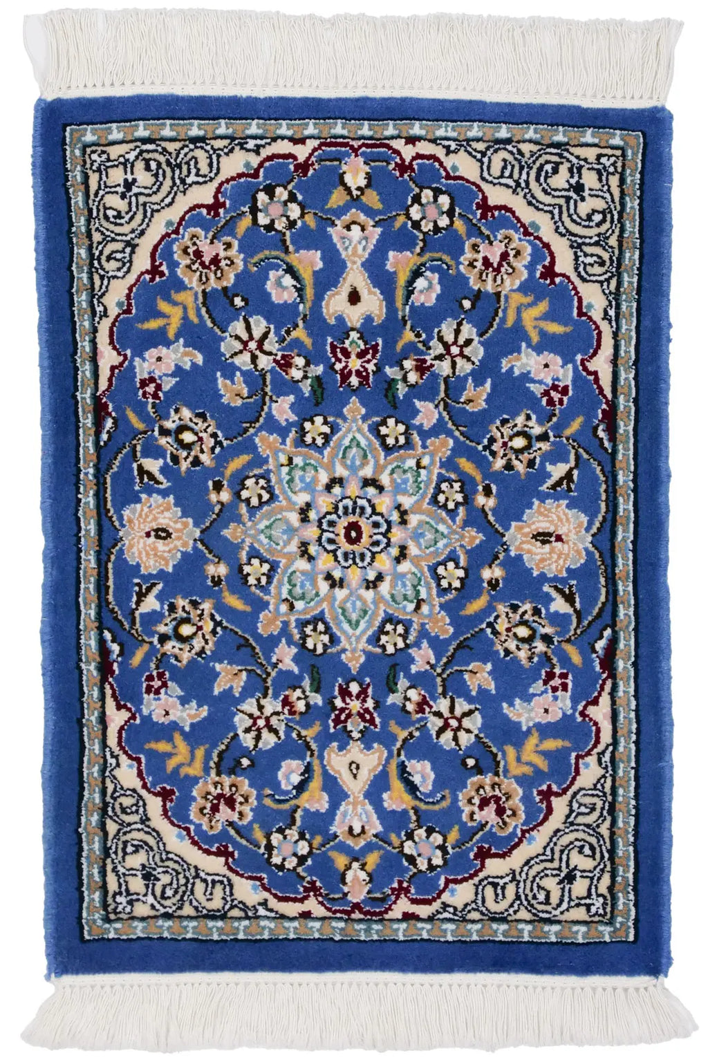 ナイン産 手織りペルシャ絨毯(40x60cm)青 ウール&シルク【絨毯専門店】
