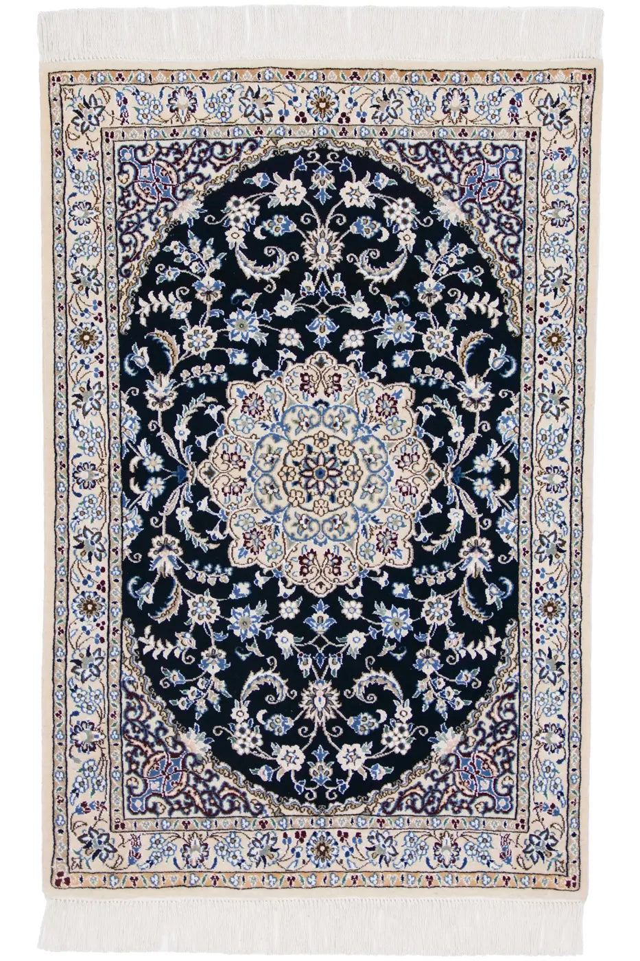 ペルシャ絨毯 ナイン産 ウール 98×150cm 青 リビング 手織り｜SATHI RUGS