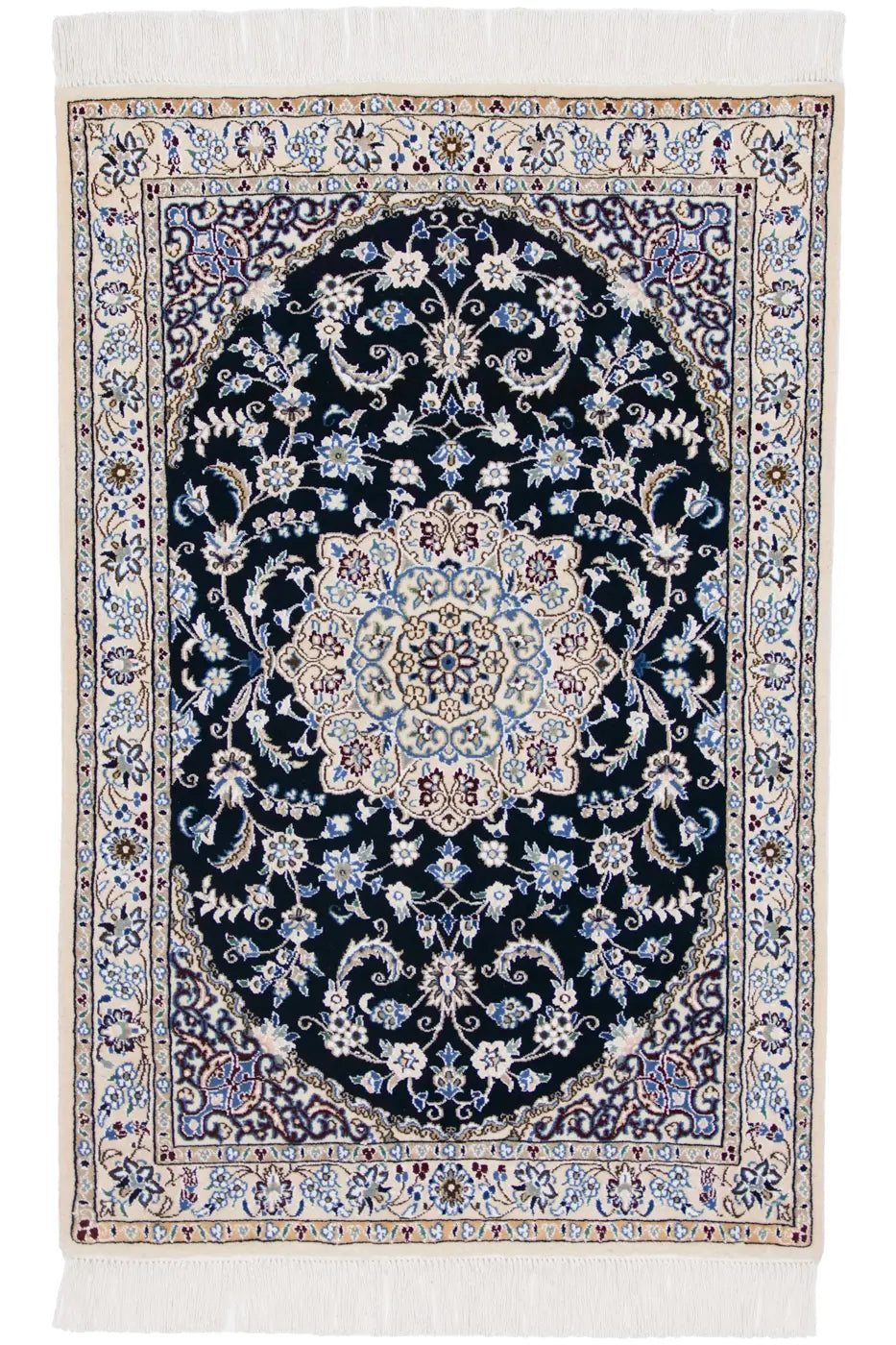 ペルシャ絨毯 ナイン産(100x150cm)深い青色 | 手織り【ラグ専門店】