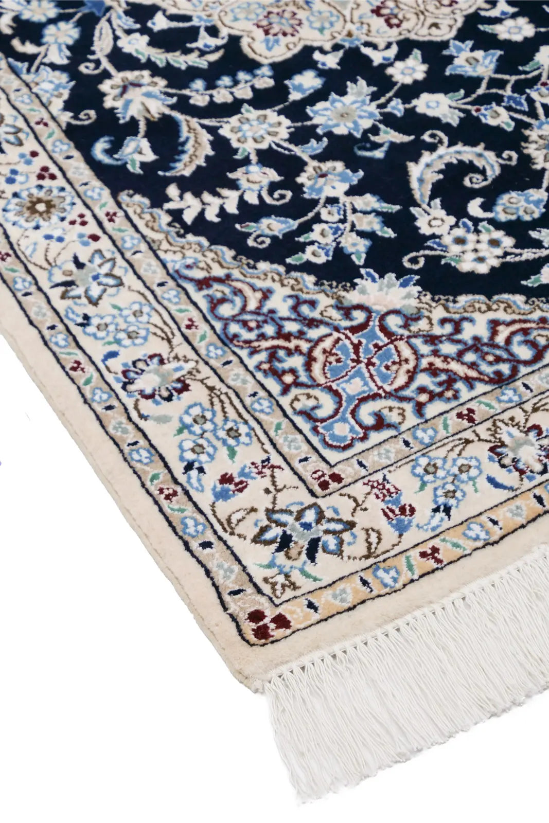 ペルシャ絨毯 ナイン産 ウール 98×150cm 青 リビング 手織り｜SATHI RUGS