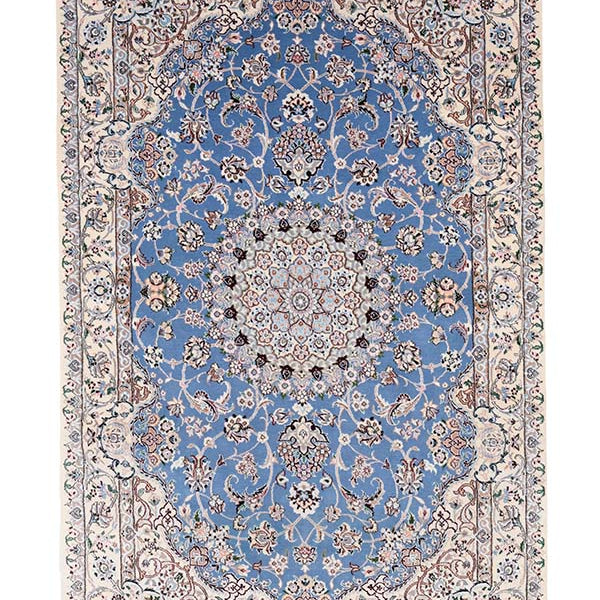 ペルシャ絨毯(148x244cm)リビング 青 ナイン産【絨毯専門店】