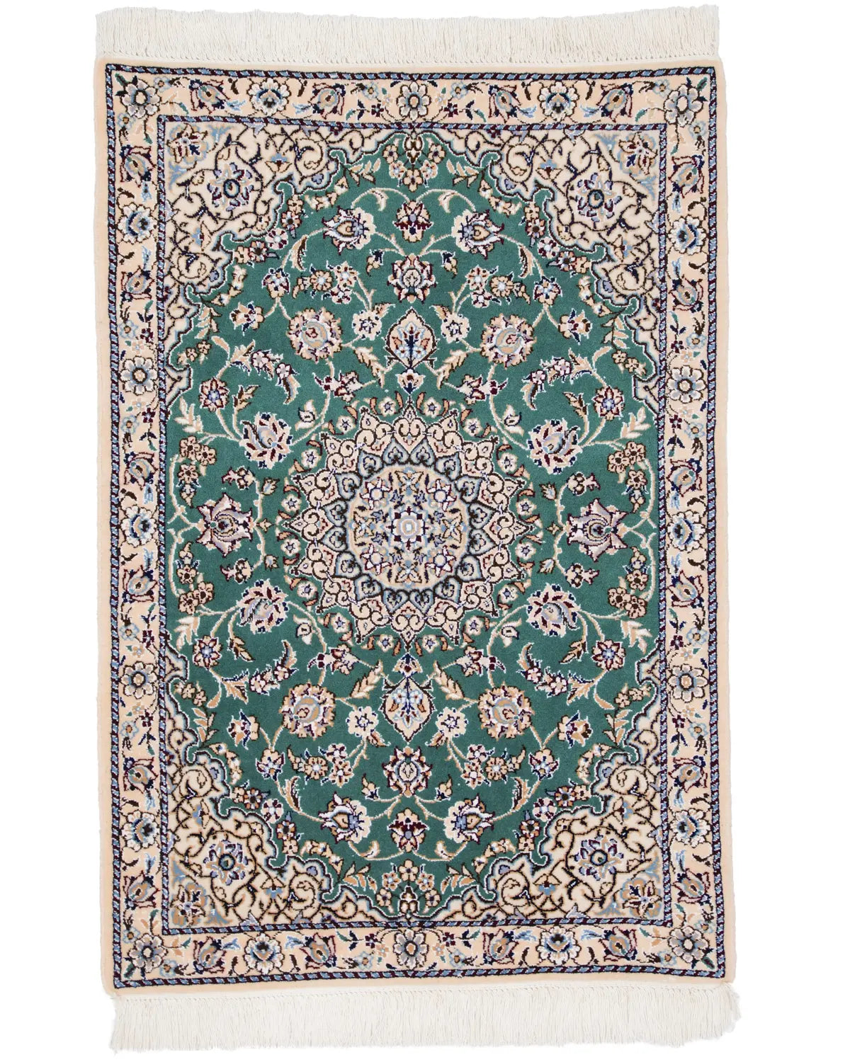 ペルシャ絨毯 ナイン産 ウール 80×117cm 緑 玄関マット 手織り｜SATHI RUGS