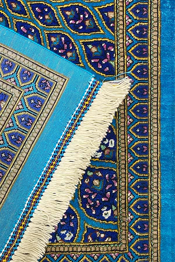 ペルシャ絨毯 クム シルク 水色