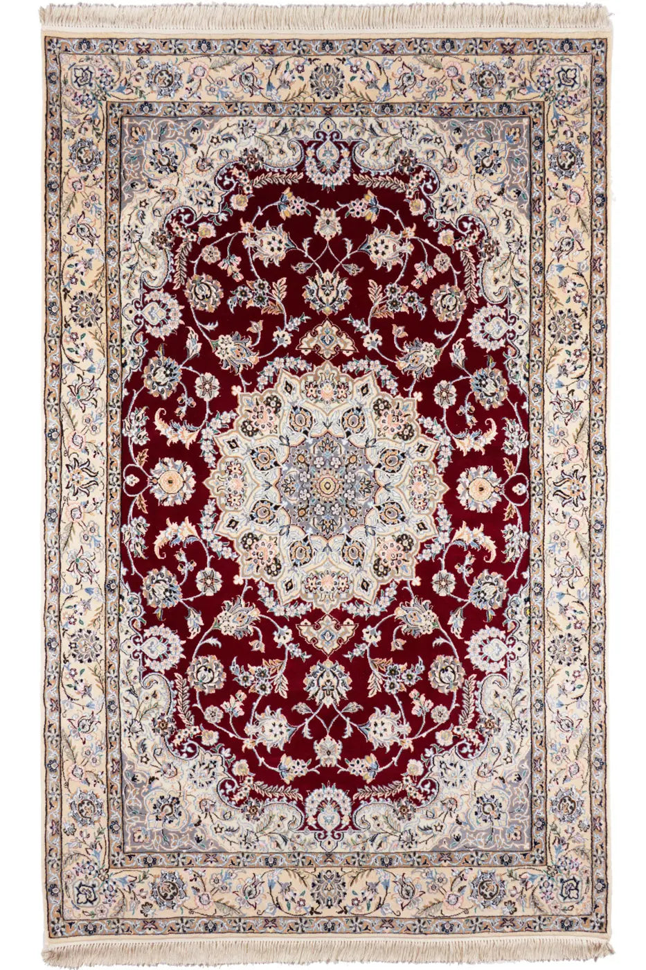 ペルシャ絨毯 ナイン産 ウール 155×255cm 赤 リビング 手織り｜SATHI RUGS