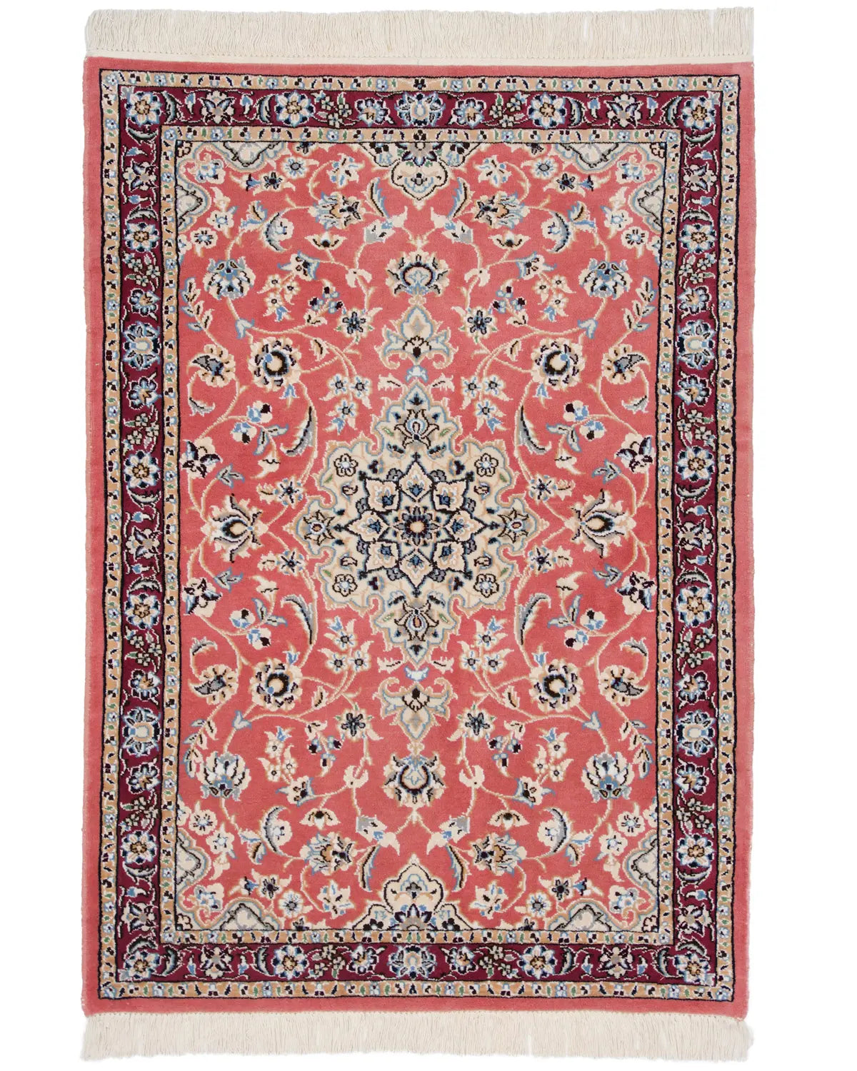 ピンク色のナイン産ペルシャ絨毯