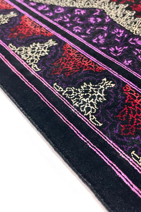 ペルシャ絨毯 クム シルク 黒&紫