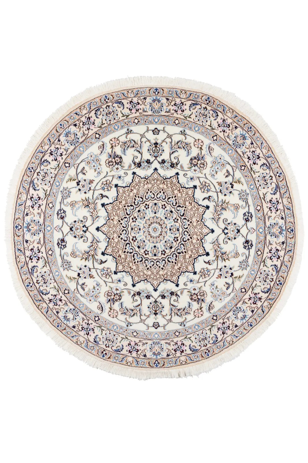 ペルシャ絨毯 円形 ナイン ウール 白
