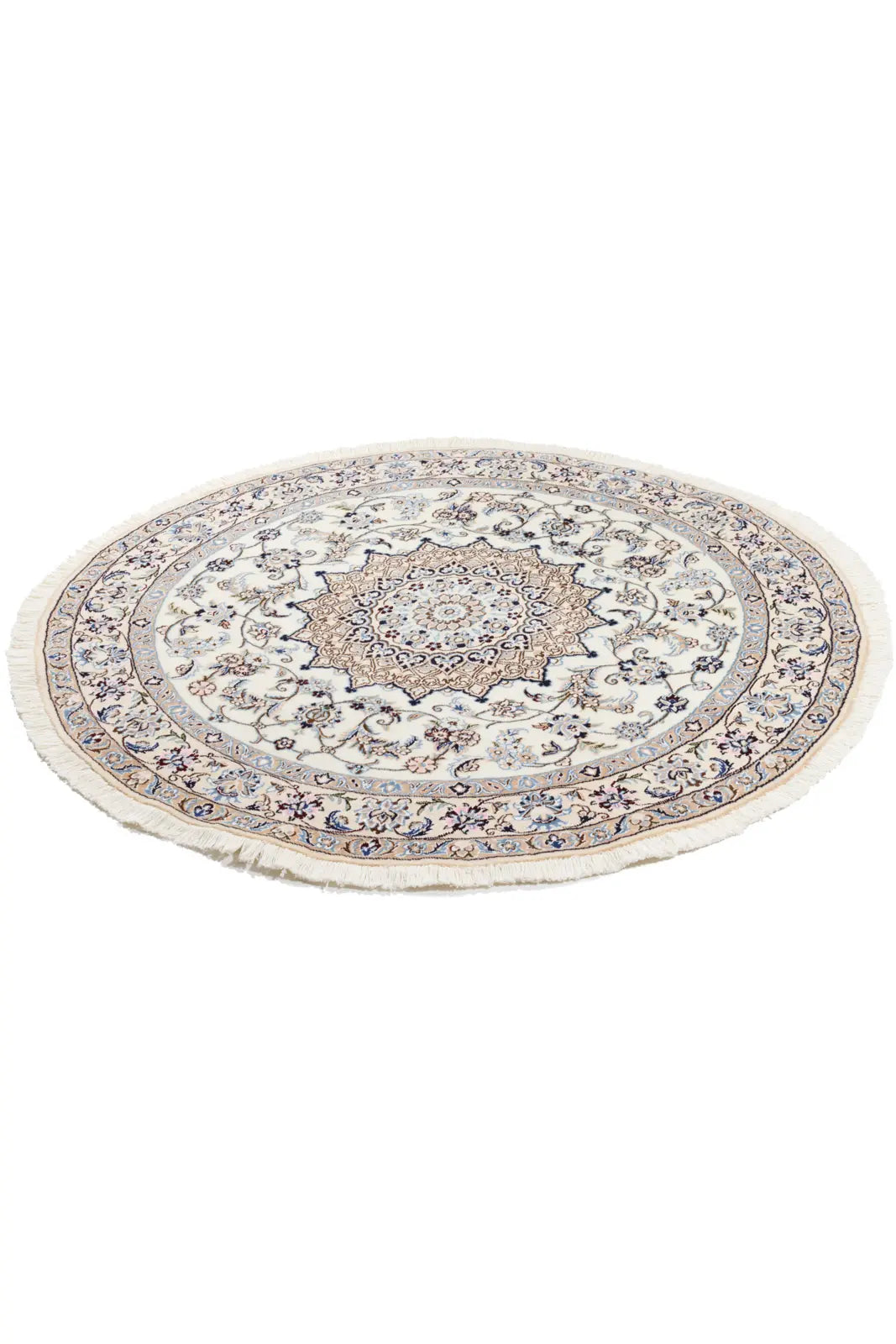 ペルシャ絨毯 円形 ナイン ウール 白