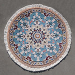 ペルシャ絨毯 円形 ナイン ウール 青