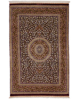 ペルシャ絨毯 クム産 ファタヒ工房 シルク 130×200cm 黄 リビング