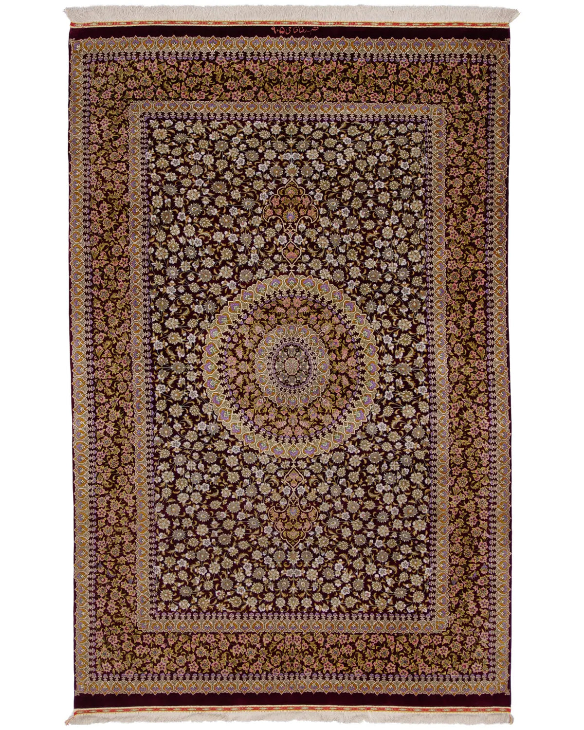 ペルシャ絨毯 クム産 ファタヒ工房 シルク 130×200cm 黄 リビング