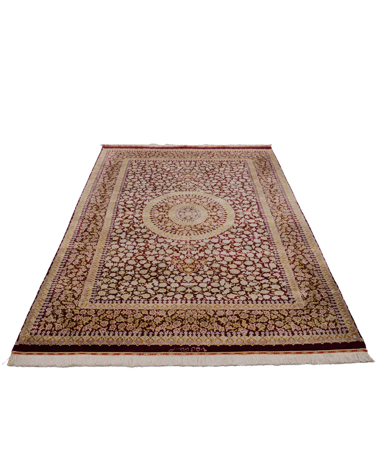 ペルシャ絨毯 クム産 ファタヒ工房 シルク 130×200cm 黒 リビング